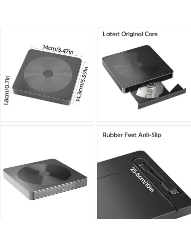 Unidad Externa de CD/DVD Alphami USB 3.0 y Type-C Portátil