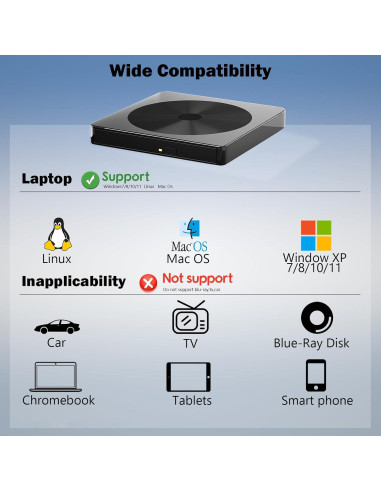 Unidad Externa de CD/DVD Alphami USB 3.0 y Type-C Portátil