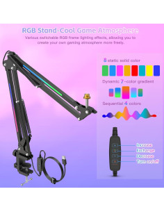 Soporte de Micrófono RGB ZealSound HT35, Brazo Ajustable 1.6kg 2