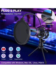 Micrófono USB Gaming Enping ME3 con RGB y Filtro Anti-Pop 2