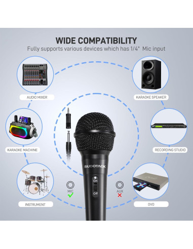 Micrófono de Karaoke SUDOTACK K03 con Cable de 3m y ON/OFF