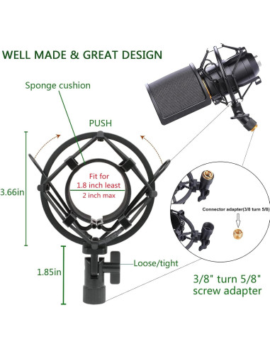 Soporte de choque y filtro anti-pop para micrófono 46-51mm