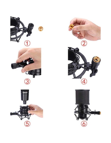 Soporte de choque y filtro anti-pop para micrófono 46-51mm