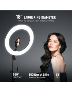 Kit de Luz de Anillo LED NEEWER 45cm 55W 5600K con Soporte y Teleprompter 2