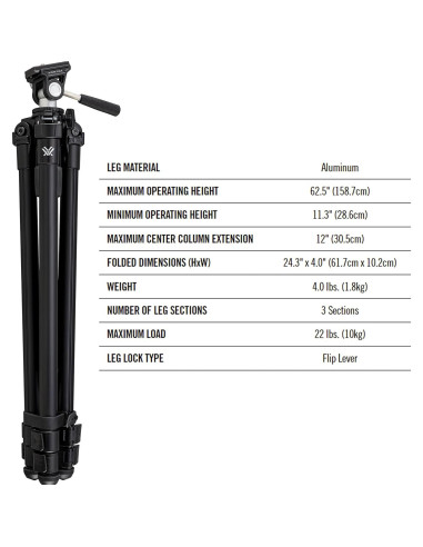 Trípode High Country II Vortex Optics Aluminio 10 kg