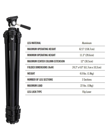 Trípode High Country II Vortex Optics Aluminio 10 kg
