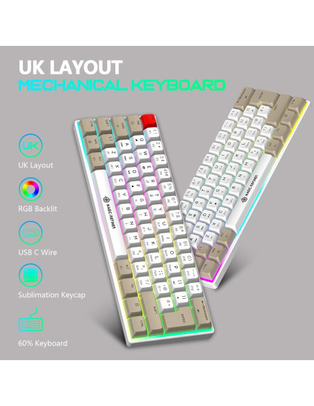 Teclado Mecánico Compacto LexonElec 62 Teclas RGB PBT