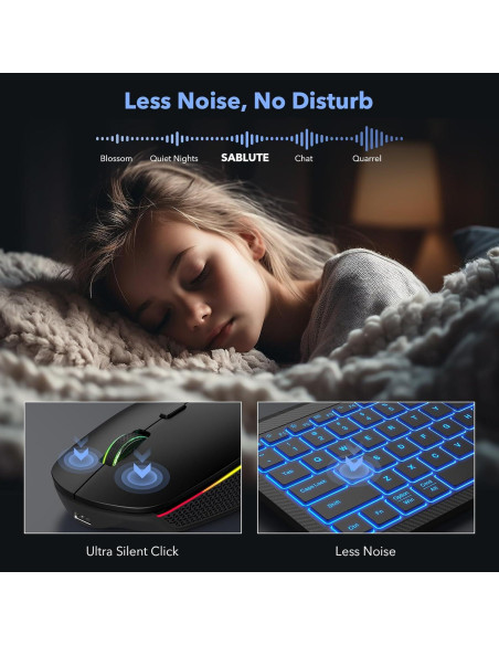 Combo Teclado y Ratón Inalámbricos Bluetooth SABLUTE Negro