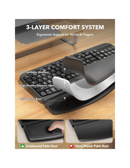 Teclado Inalámbrico SABLUTE KG812A Ergonómico con Reposamuñecas