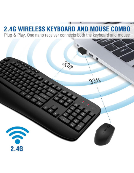 Combo Teclado y Ratón Inalámbrico EDJO con Reposamanos - Negro Combo Teclado y Ratón Inalámbrico EDJO con Reposamanos - Negro