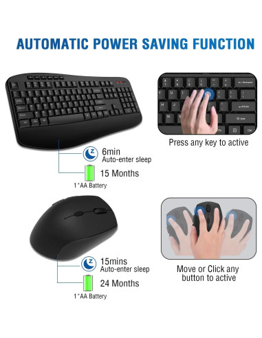 Combo Teclado y Ratón Inalámbrico EDJO con Reposamanos - Negro