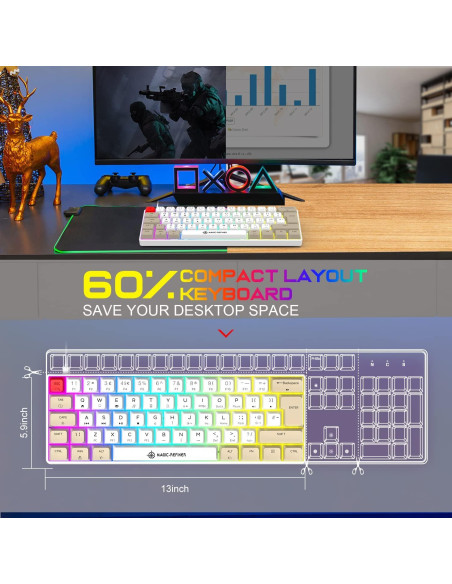 Teclado Mecánico Compacto LexonElec 60% RGB PBT 62 Teclas Teclado Mecánico Compacto LexonElec 60% RGB PBT 62 Teclas