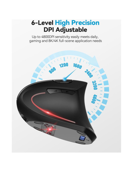 Ratón Ergonómico TECKNET Recargable Inalámbrico 6 DPI Negro