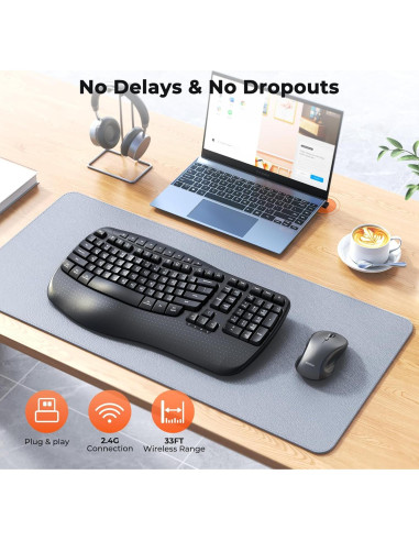 Combo Inalámbrico Teclado y Ratón Ergonómico Meetion Director-D Negro