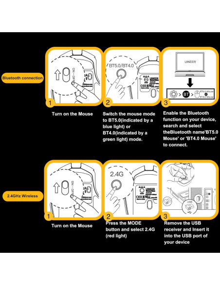 Ratón Inalámbrico Ergonómico Uineer U6 Bluetooth 5.0 Recargable
