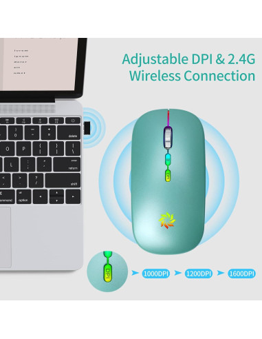 Ratón Inalámbrico KBCASE 2.4G Recargable LED Azul Lago