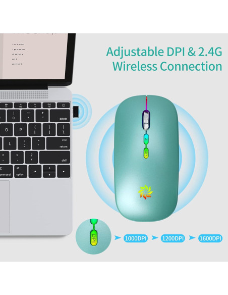 Ratón Inalámbrico KBCASE 2.4G Recargable LED Azul Lago