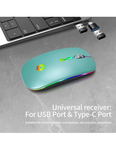 Ratón Inalámbrico KBCASE 2.4G Recargable LED Azul Lago