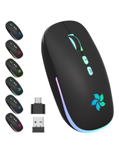 Ratón Inalámbrico KARFUN Bluetooth + 2.4GHz, 7 Luces RGB