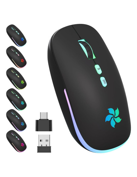 Ratón Inalámbrico KARFUN Bluetooth + 2.4GHz, 7 Luces RGB