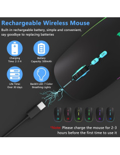 Ratón Inalámbrico KARFUN Bluetooth + 2.4GHz, 7 Luces RGB 2