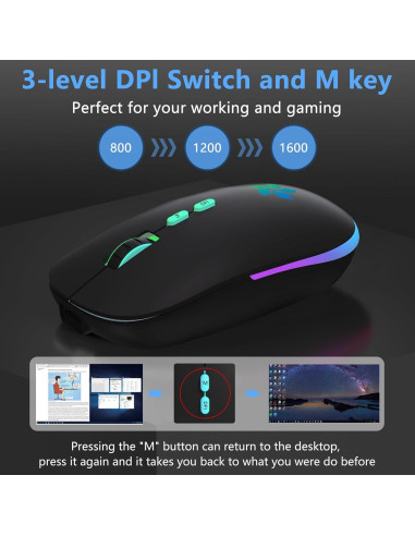 Ratón Inalámbrico KARFUN Bluetooth + 2.4GHz, 7 Luces RGB