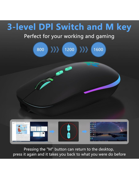 Ratón Inalámbrico KARFUN Bluetooth + 2.4GHz, 7 Luces RGB