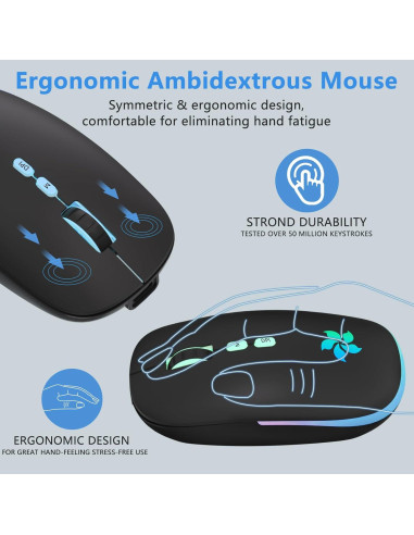 Ratón Inalámbrico KARFUN Bluetooth + 2.4GHz, 7 Luces RGB