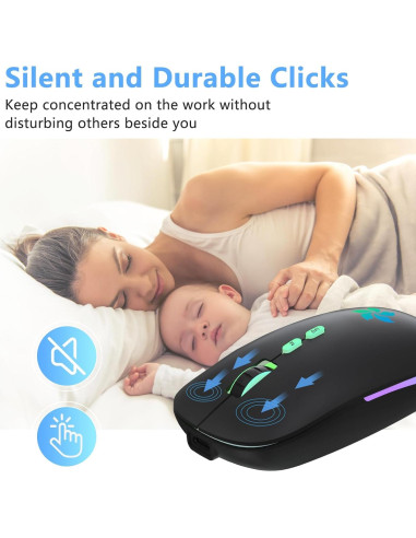 Ratón Inalámbrico KARFUN Bluetooth + 2.4GHz, 7 Luces RGB