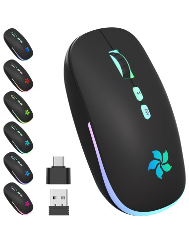 Ratón Inalámbrico KARFUN Bluetooth + 2.4GHz, 7 Luces RGB