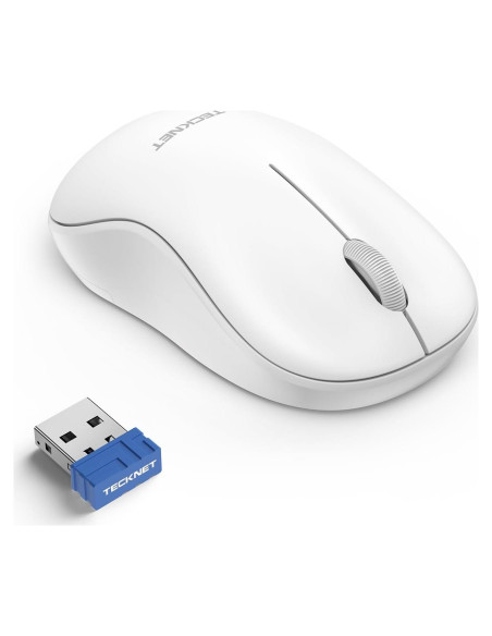 Ratón Inalámbrico TECKNET Blanco, Silencioso, 5 Niveles DPI