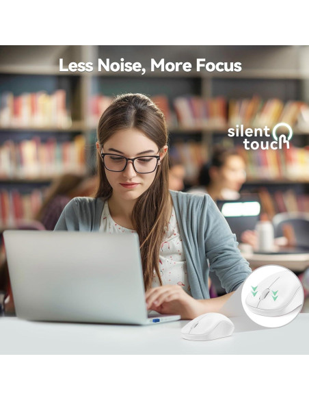 Ratón Inalámbrico TECKNET Blanco, Silencioso, 5 Niveles DPI