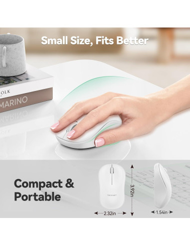 Ratón Inalámbrico TECKNET Blanco, Silencioso, 5 Niveles DPI