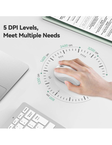 Ratón Inalámbrico TECKNET Blanco, Silencioso, 5 Niveles DPI