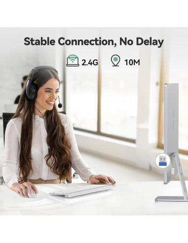 Ratón Inalámbrico TECKNET Blanco, Silencioso, 5 Niveles DPI