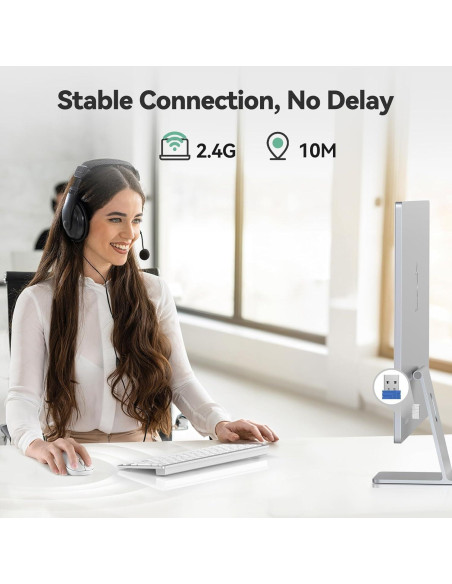 Ratón Inalámbrico TECKNET Blanco, Silencioso, 5 Niveles DPI