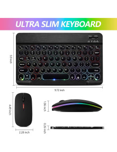 Teclado y Ratón Inalámbricos Bluetooth Guiheng Negro con Retroiluminación LED 2