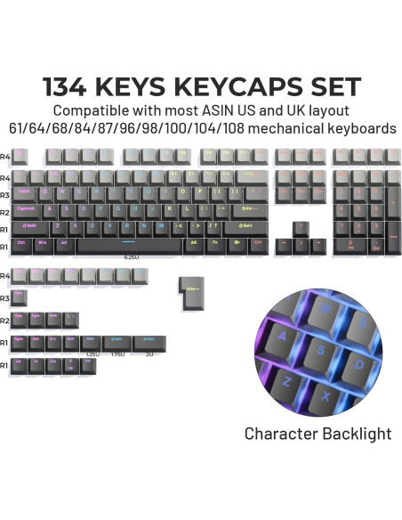 Juego de Teclas Personalizadas PBT Doubleshot SDYZ 134 Teclas Gris