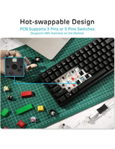 Teclado Mecánico RK ROYAL KLUDGE RK84 Retroiluminado Azul 75%