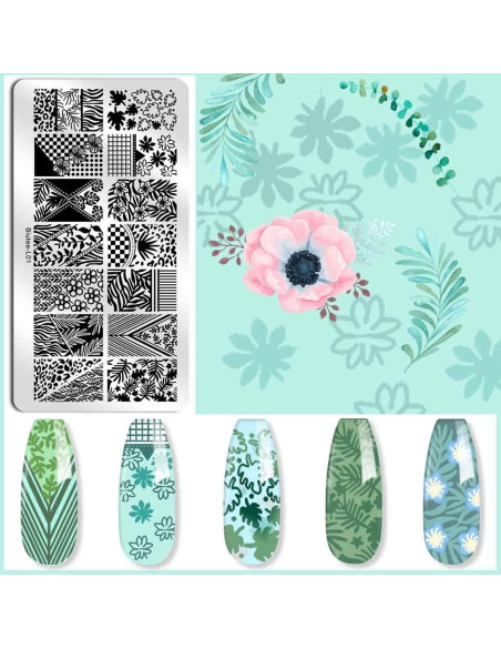 Conjunto de Estampado de Uñas Biutee 21 pcs Gel y Placas