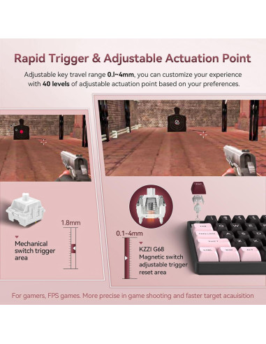 Teclado Mecánico Gaming KZZI G68 RGB Compacto 60% PBT Rosa