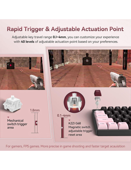 Teclado Mecánico Gaming KZZI G68 RGB Compacto 60% PBT Rosa