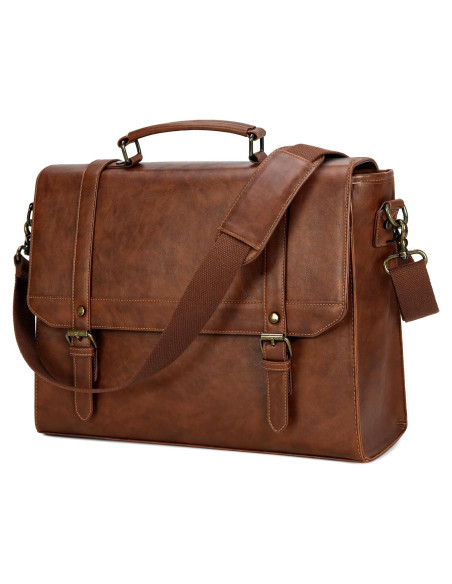 Bolsa Mensajera IGOLUMON 18" Cuero Vintage Impermeable Marrón