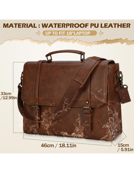 Bolsa Mensajera IGOLUMON 18" Cuero Vintage Impermeable Marrón
