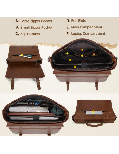 Bolsa Mensajera IGOLUMON 18" Cuero Vintage Impermeable Marrón