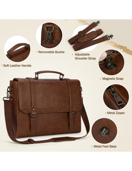 Bolsa Mensajera IGOLUMON 18" Cuero Vintage Impermeable Marrón