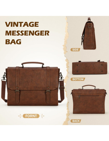 Bolsa Mensajera IGOLUMON 18" Cuero Vintage Impermeable Marrón