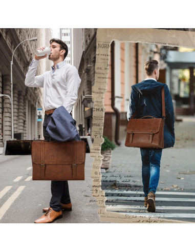 Bolsa Mensajera IGOLUMON 18" Cuero Vintage Impermeable Marrón