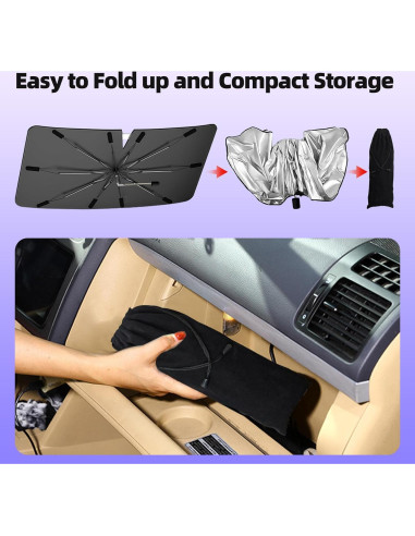 Sombrilla para Parabrisas JASVIC 2025 Plegable UV Plateada 119.8x64.8cm