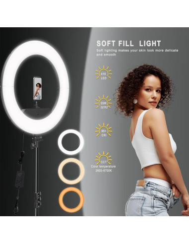 Kit de Luz de Anillo 45cm JIANJIN 55W Regulable CRI90 Negro